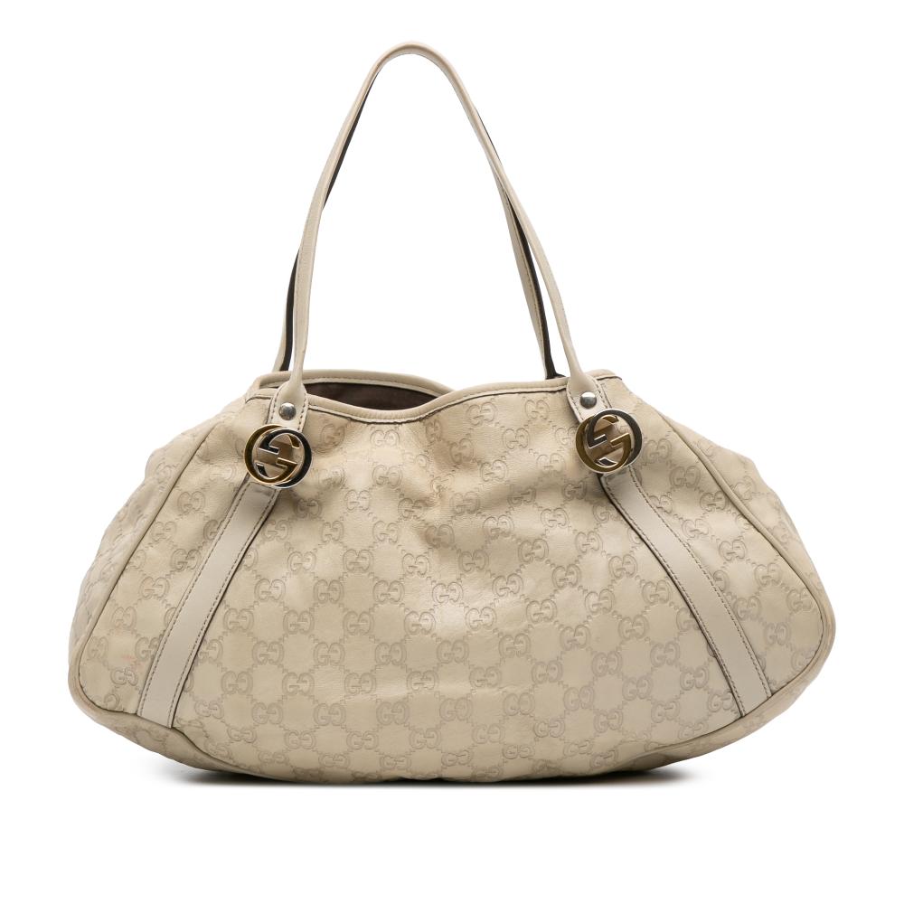Gucci B Gucci White Ivory Calf Leather Guccissima Twins Shoulder Bag Italy