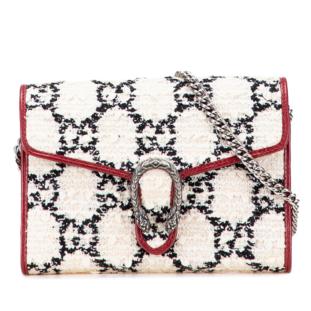 Gucci B Gucci White Tweed Fabric GG Dionysus Wallet on Chain Italy