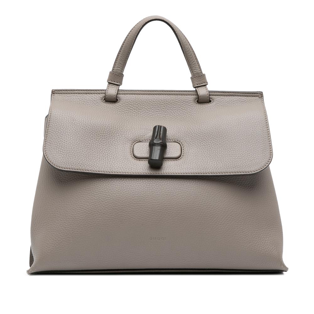 Gucci B Gucci Brown Taupe Calf Leather Medium Bamboo Daily Satchel Italy