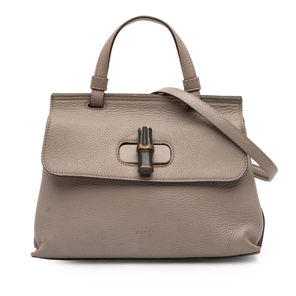 Gucci B Gucci Brown Taupe Calf Leather Small Bamboo Daily Satchel Italy