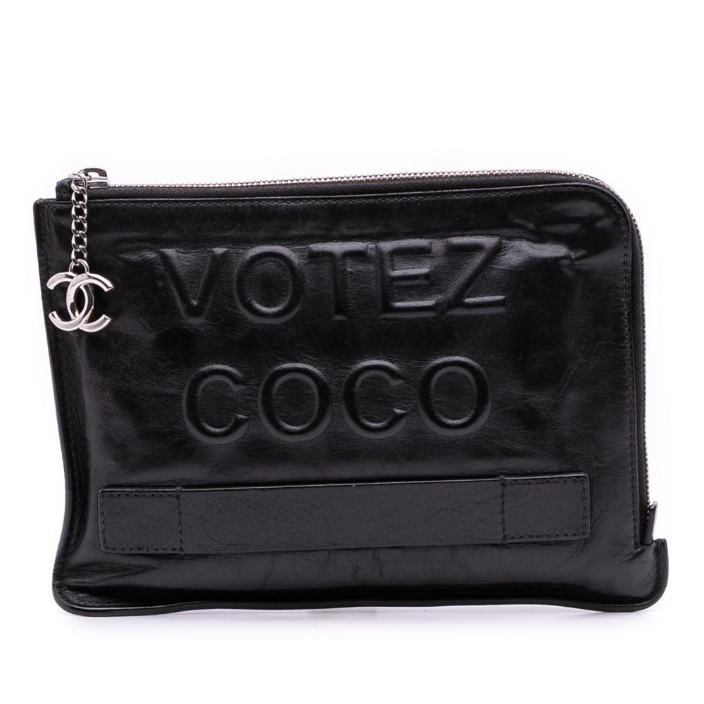 Chanel B Chanel Black Lambskin Leather Leather Lambskin Votez Coco Clutch Italy