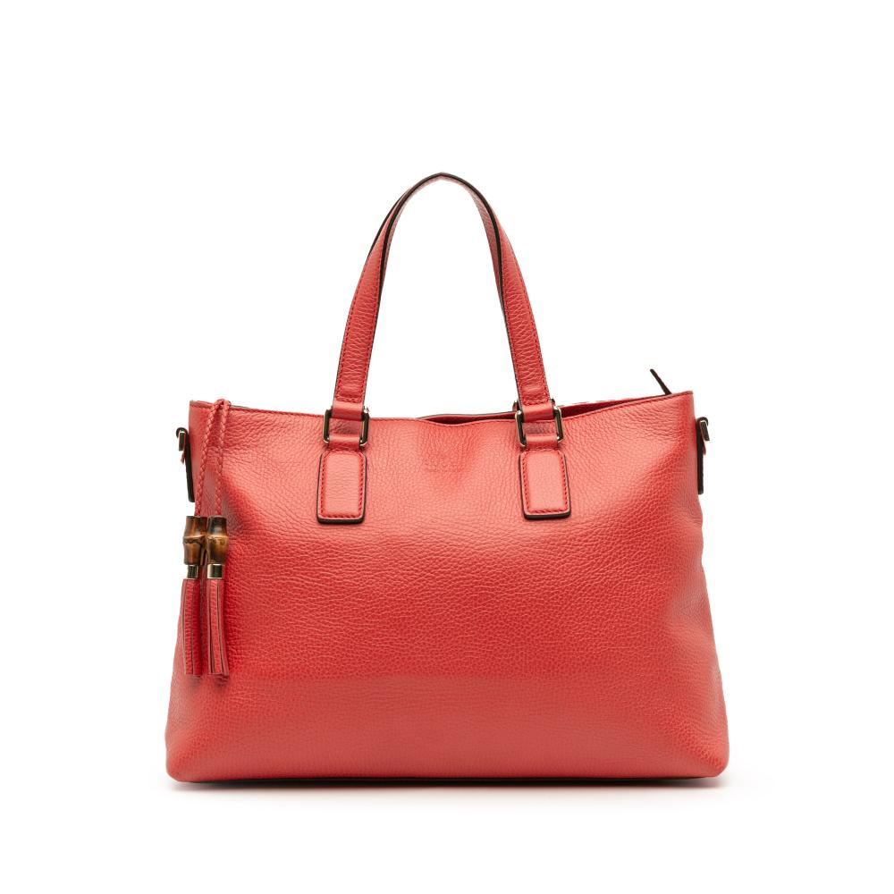 Gucci B Gucci Red Calf Leather Bamboo Tassel Satchel Italy