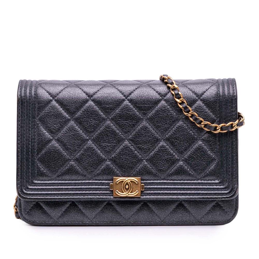 Chanel B Chanel Black Lambskin Leather Leather Quilted Lambskin Boy Wallet On Chain Italy