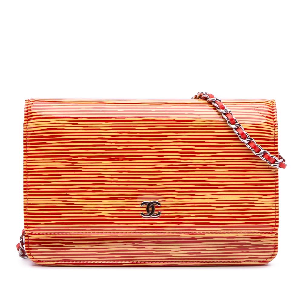 Chanel B Chanel Orange with Red Patent Leather Leather Patent Striped Wallet On Chain Spain