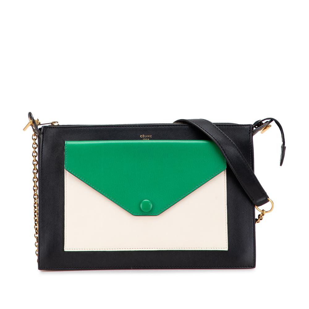 Celine B Celine Black with Multi Calf Leather Tricolor Pocket Envelope Zip Crossbody Italy