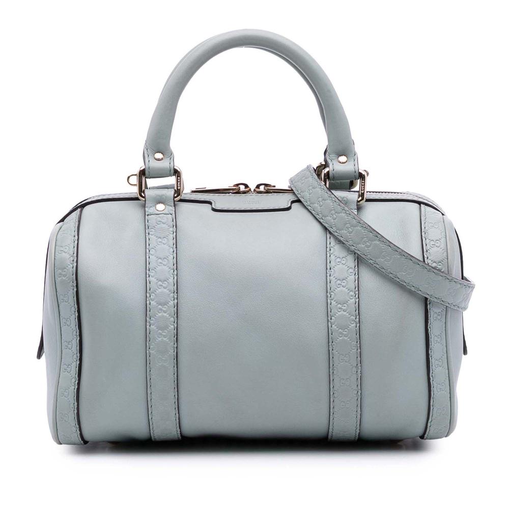 Gucci B Gucci Blue Light Blue Calf Leather Small Microguccissima Trimmed Joy Boston Bag Italy