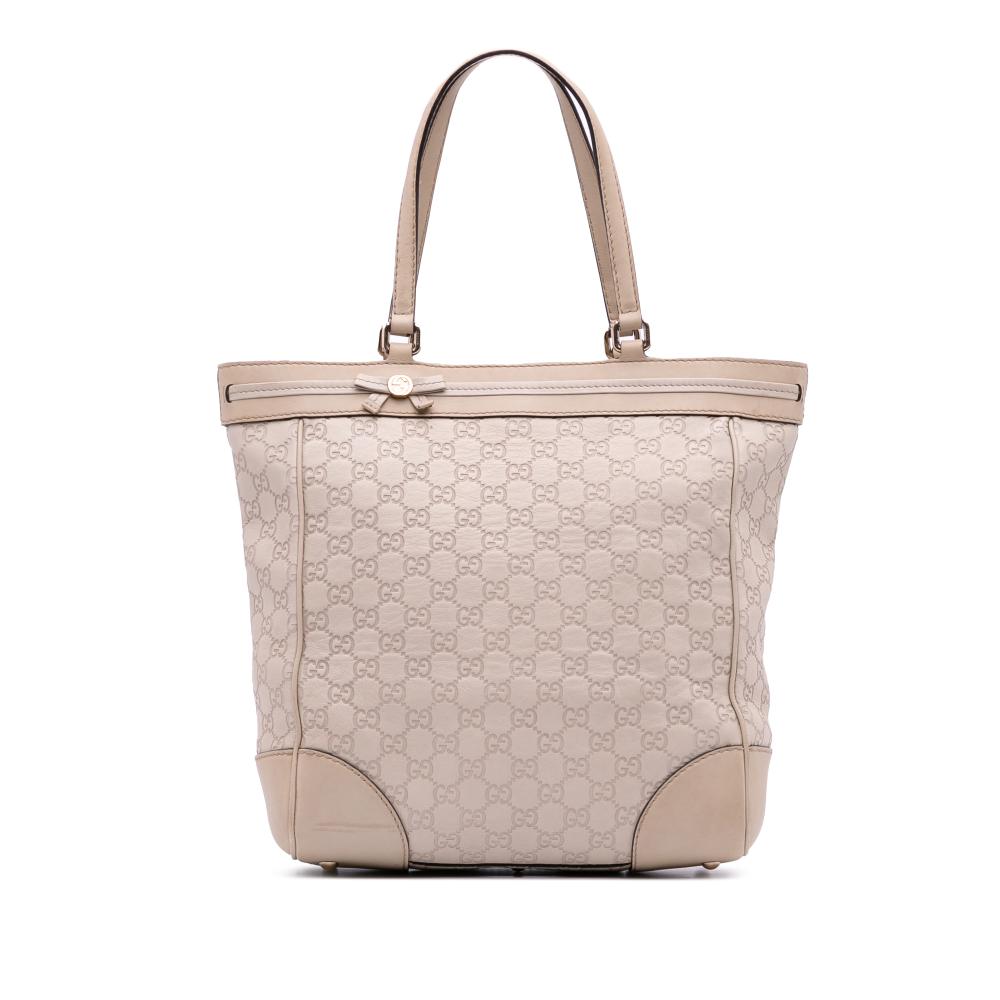 Gucci B Gucci Brown Beige Calf Leather Guccissima Mayfair Tote Italy