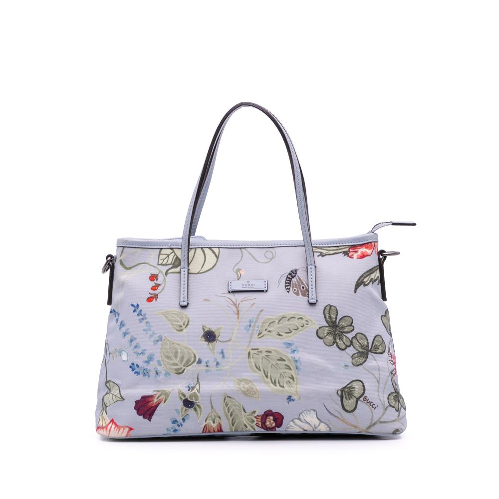 Gucci B Gucci Blue Light Blue Canvas Fabric Small Flora Knight Convertible Tote Italy