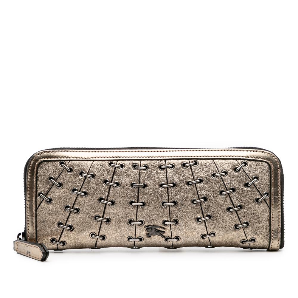 Burberry B Burberry Gold Calf Leather Metallic Clutch Italy