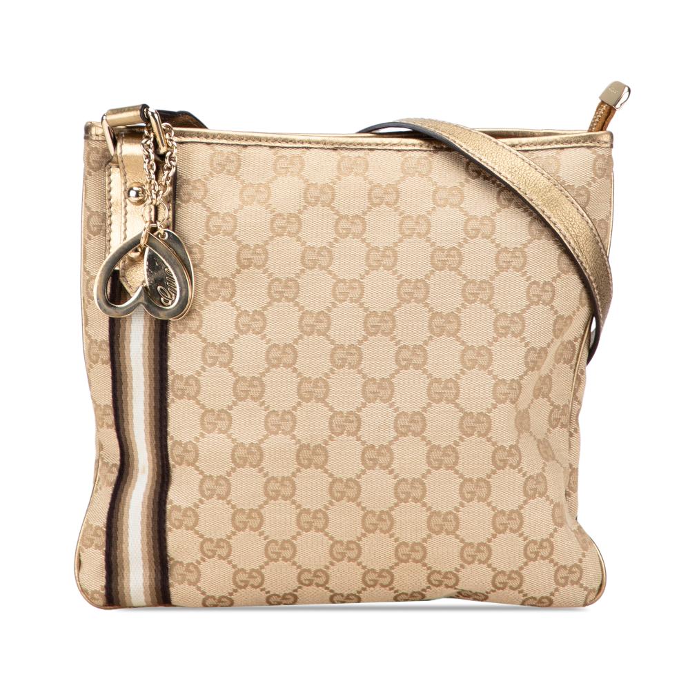 Gucci B Gucci Brown Beige Canvas Fabric GG Jolicoeur Crossbody Italy