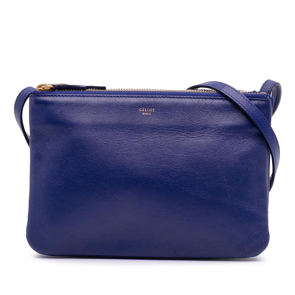 Celine B Celine Blue Midnight Blue Lambskin Leather Leather Small Lambskin Trio Crossbody Italy