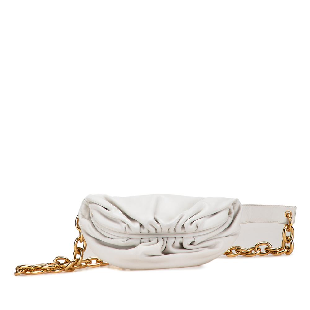 Bottega Veneta AB Bottega Veneta White Lambskin Leather Leather Lambskin Belt Chain Pouch Italy
