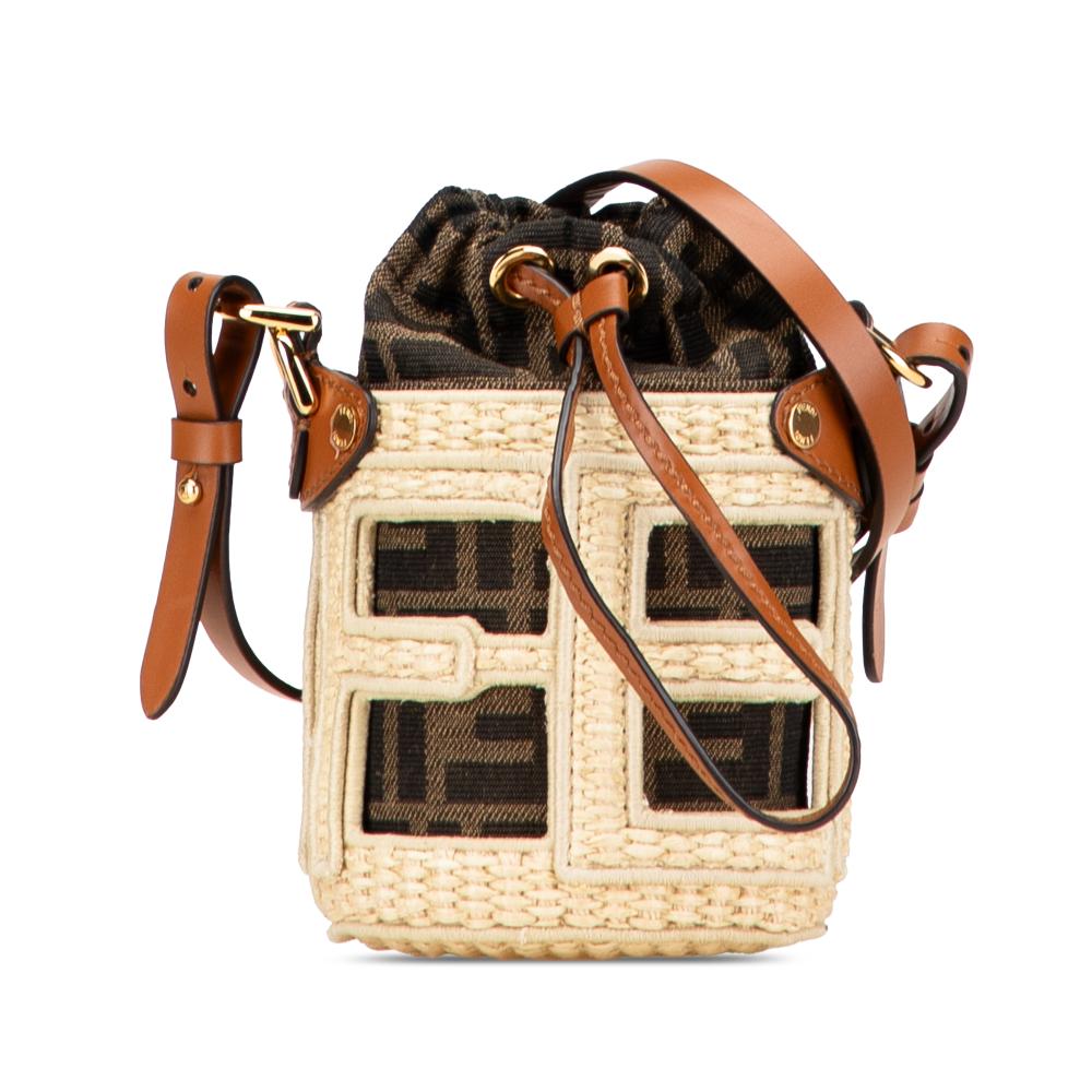 Fendi AB Fendi Brown Straw Natural Material Nano Zucca and Canvas Step Out Bag Italy