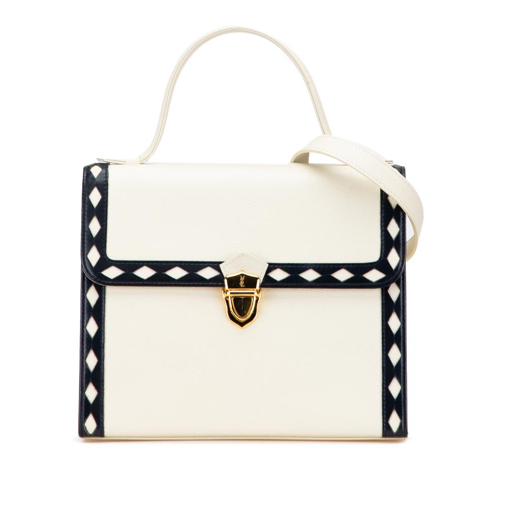 Saint Laurent B Saint Laurent White with Black Calf Leather Satchel France