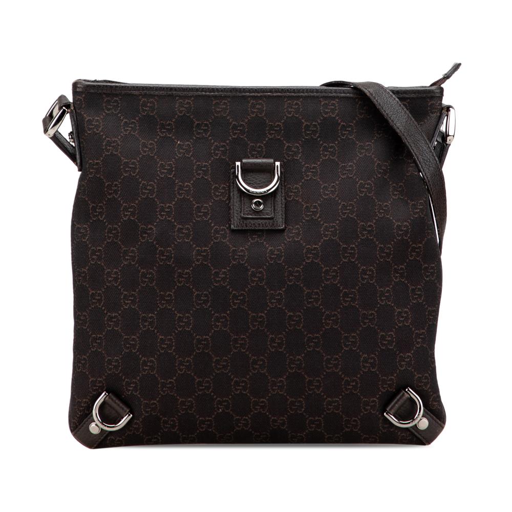 Gucci B Gucci Brown Dark Brown Denim Fabric GG Abbey D Ring Crossbody Italy