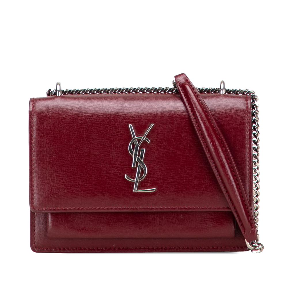 Saint Laurent B Saint Laurent Red Dark Red Calf Leather skin Monogram Sunset Chain Wallet Italy