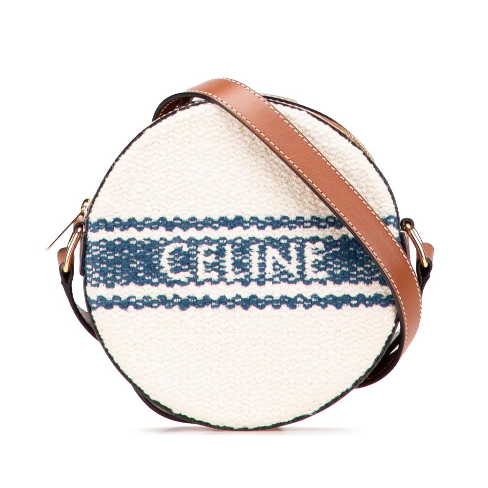 Celine AB Celine Brown Light Beige Canvas Fabric Plein Soleil Round Purse on Strap Italy