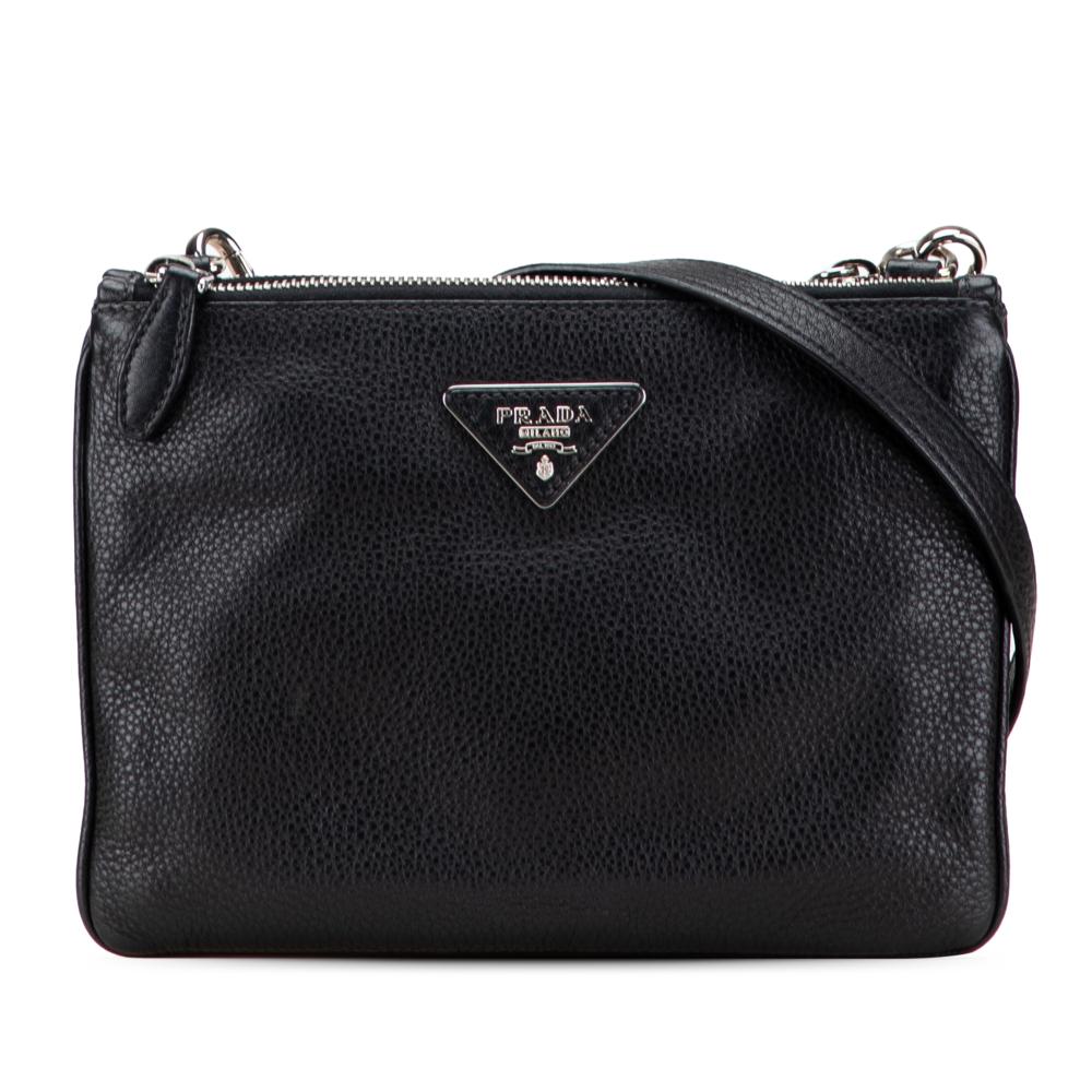 Prada B Prada Black Calf Leather Vitello Phenix Double Zip Crossbody Romania