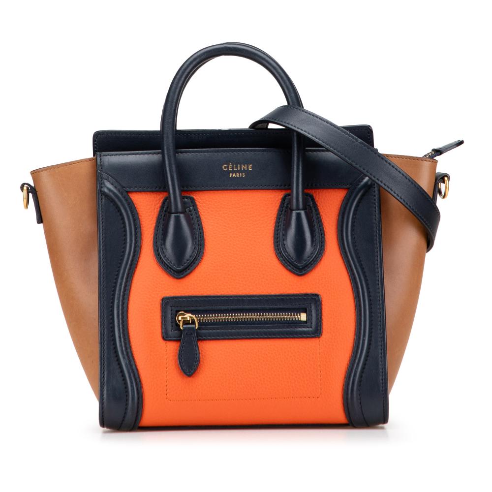 Celine B Celine Orange with Multi Calf Leather Nano Tricolor Luggage Tote Italy