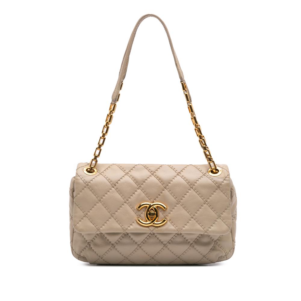 Chanel B Chanel Brown Beige Calf Leather Quilted skin Ultimate Stitch Retro Chain Flap Italy