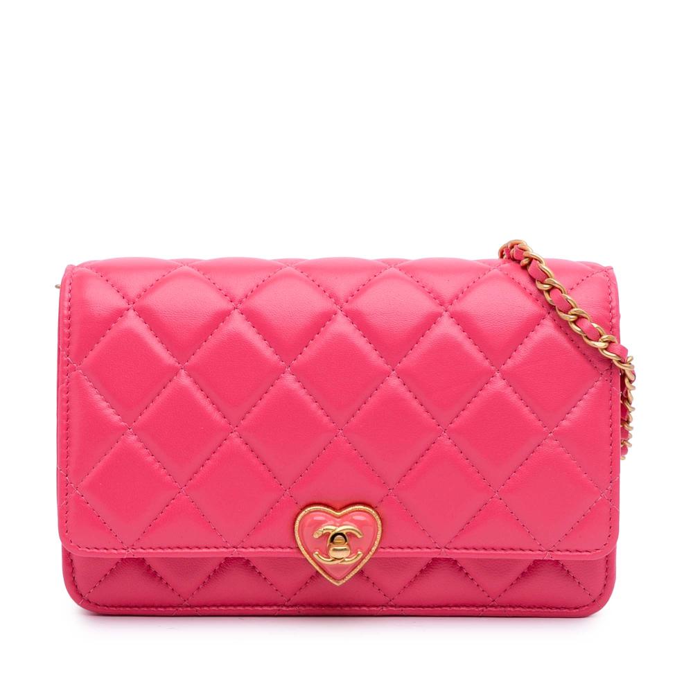 Chanel Pink Quilted Lambskin Acrylic Coco Love Wallet on Chain Italy