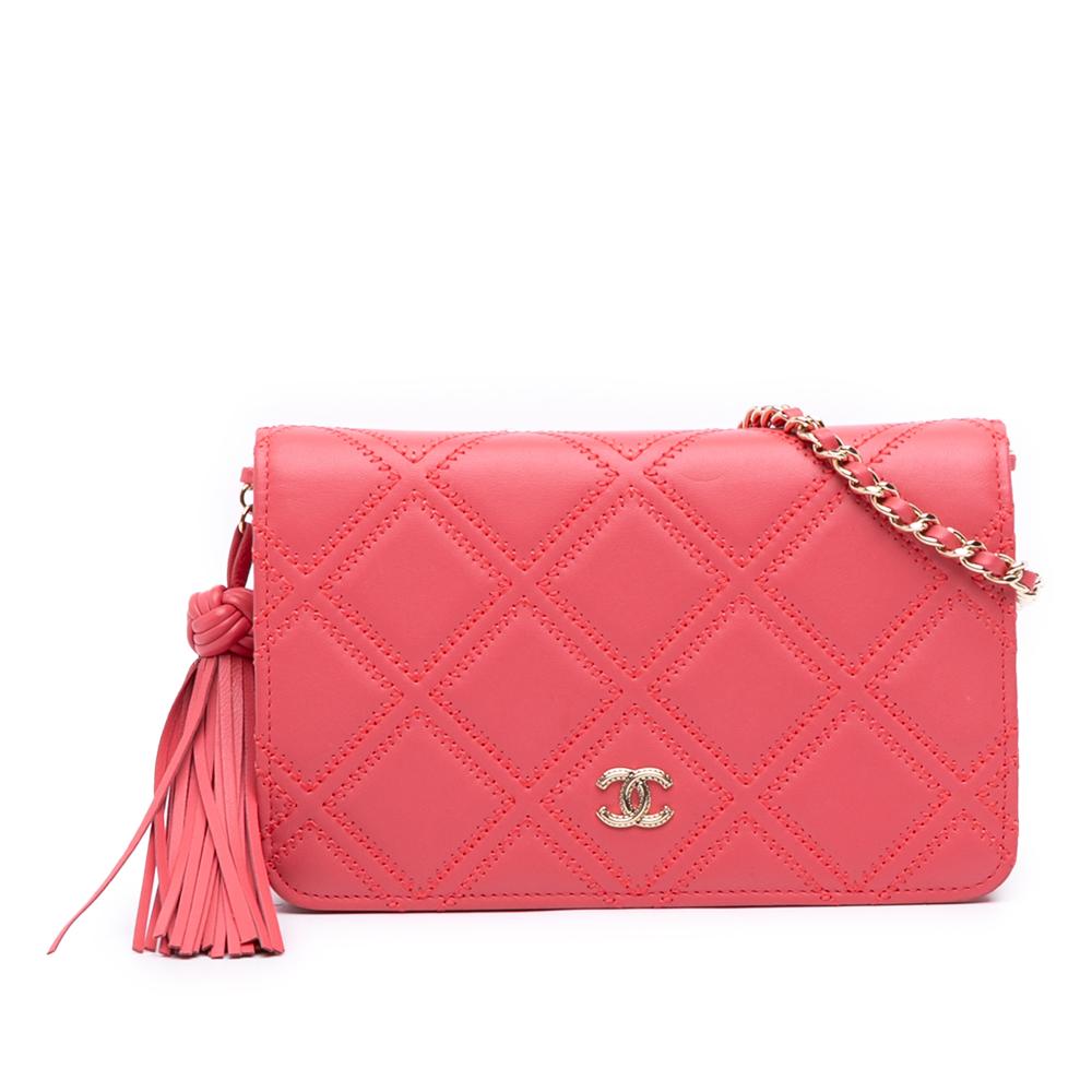 Chanel Pink CC Quilted Lambskin Double Stitch Tassel Wallet On Chain Italy