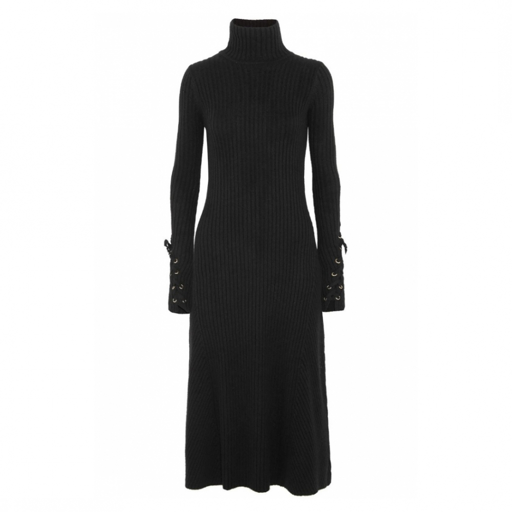 Maje Rollkragenkleid aus gerippter Baumwollmischung mit Schnürung