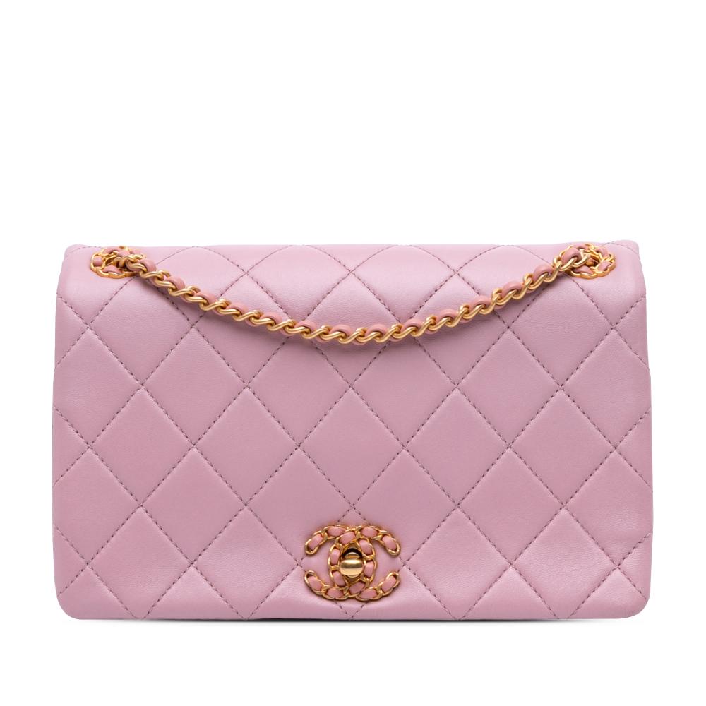 Chanel AB Chanel Pink Lambskin Leather Leather Quilted Lambskin Braided CC Single Flap Italy