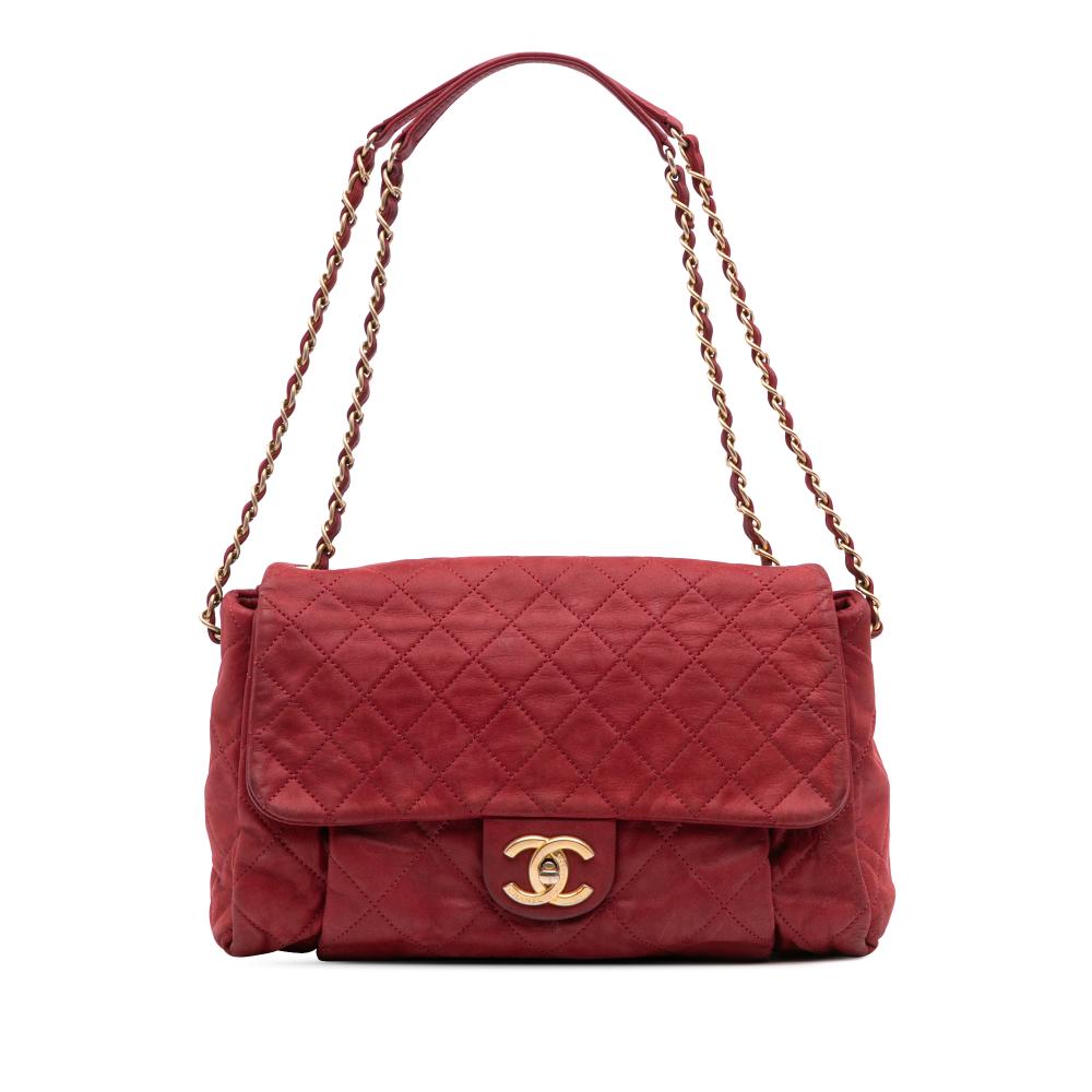 Chanel B Chanel Red Calf Leather Large Aged skin Chic Quilt Flap Italy