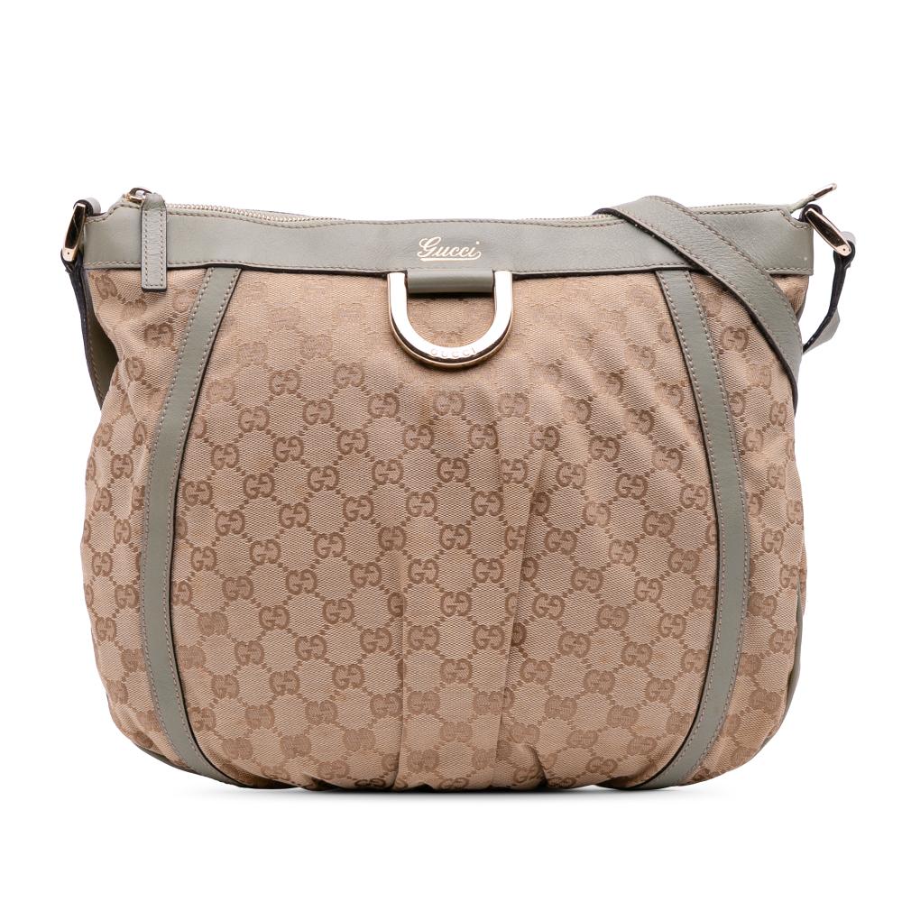 Gucci B Gucci Brown Beige Canvas Fabric GG Abbey D Ring Crossbody Italy