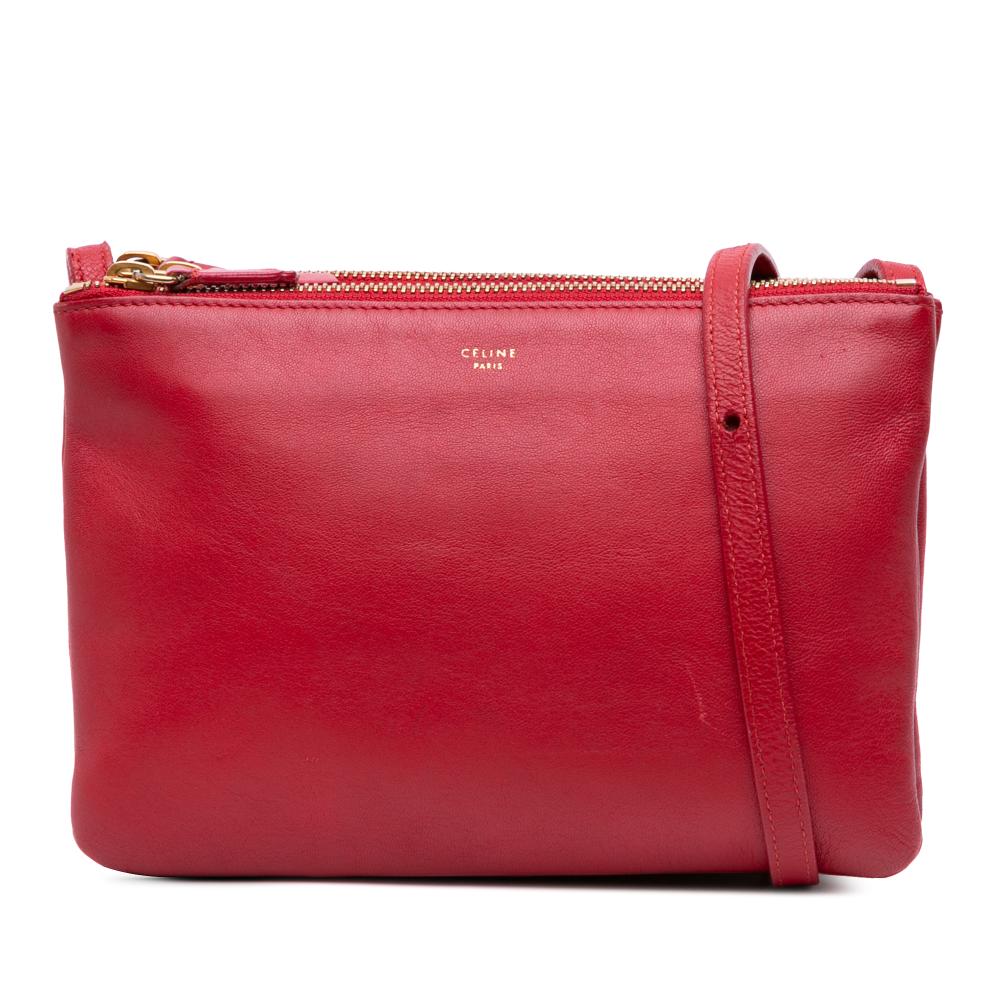 Celine B Celine Red Lambskin Leather Leather Small Lambskin Trio Crossbody Italy