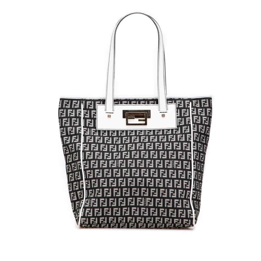 Fendi B Fendi Black with White Canvas Fabric Zucchino Tote Italy