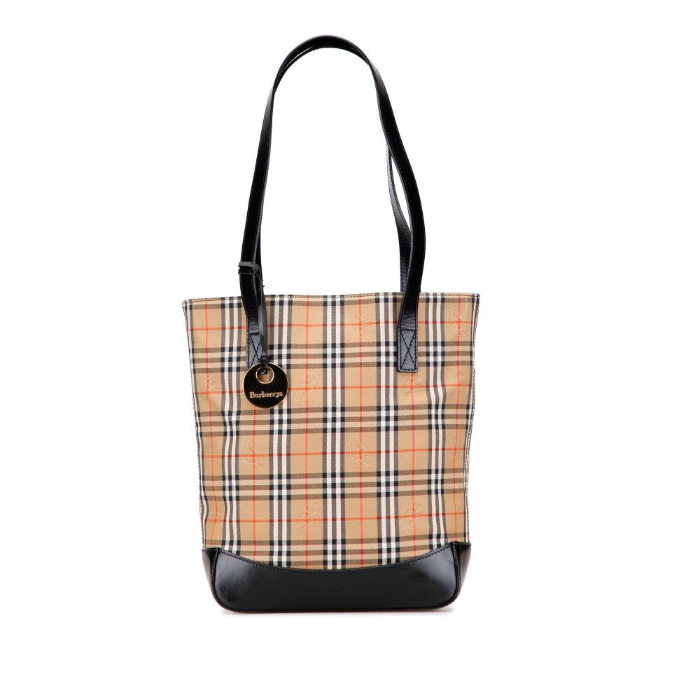 Burberry B Burberry Brown Beige with Black Canvas Fabric Haymarket Check Tote United Kingdom