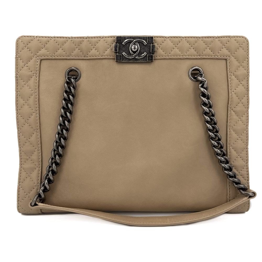 Chanel Boy Reverso Quilted Tote Bag Beige