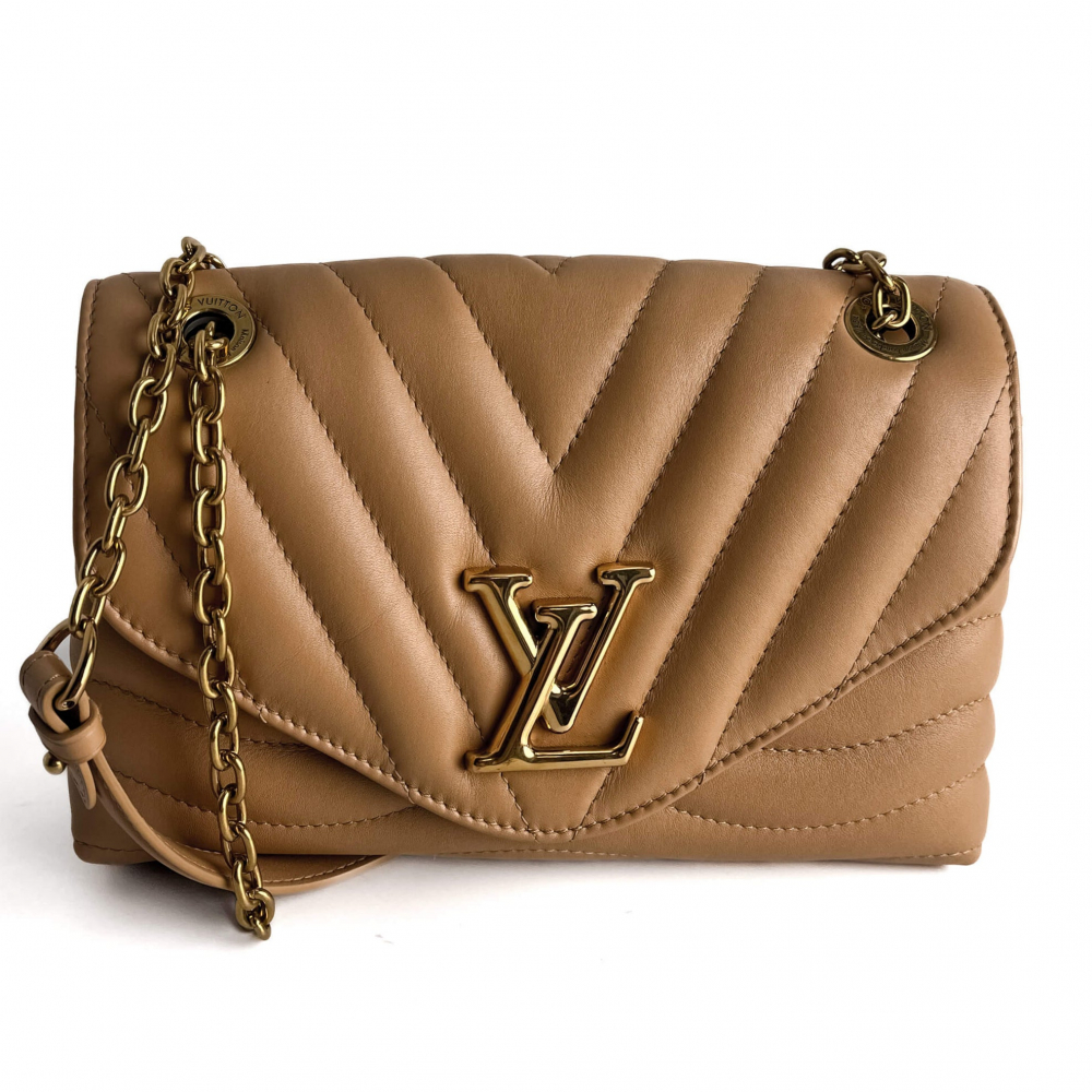 Louis Vuitton New Wave Chain MM Leather 2-Ways Flap Crossbody Beige