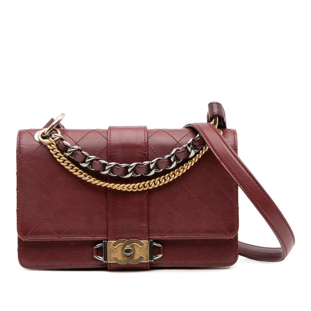 Chanel B Chanel Red Dark Red Calf Leather CC Stitched skin Chain Flap Italy