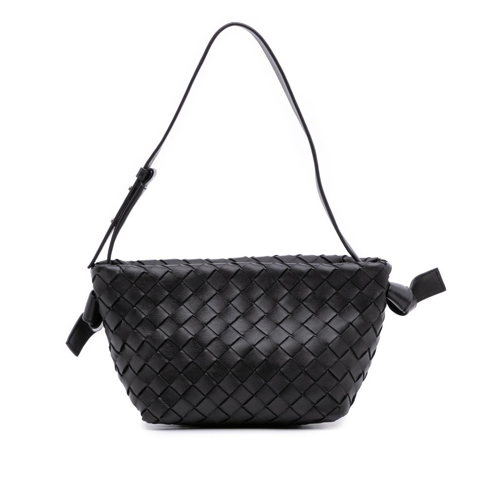 Bottega Veneta AB Bottega Veneta Black Lambskin Leather Leather Lambskin Intrecciato Tie Shoulder Bag Italy