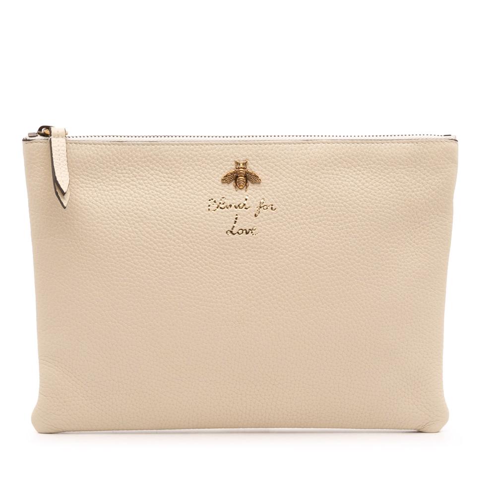 Gucci AB Gucci White Ivory Calf Leather Blind For Love Clutch Italy