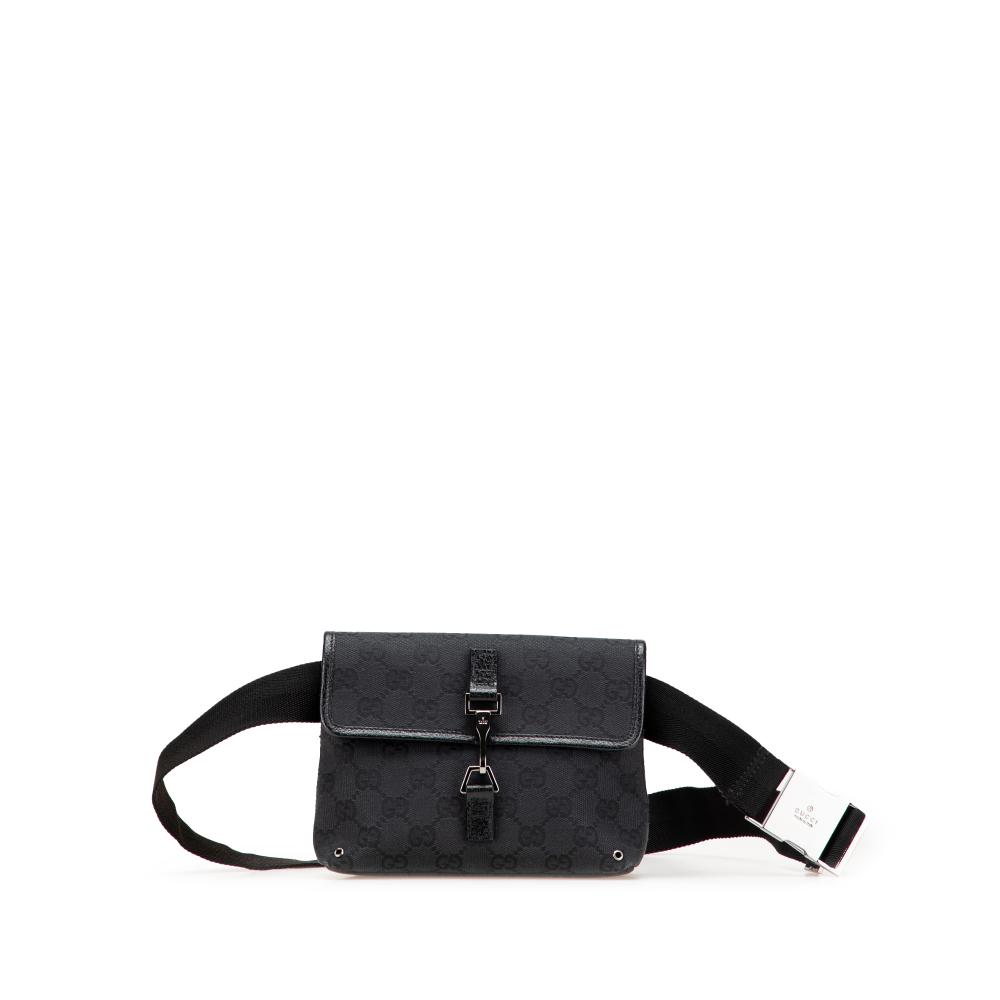 Gucci B Gucci Black Canvas Fabric GG Jackie Belt Bag Italy