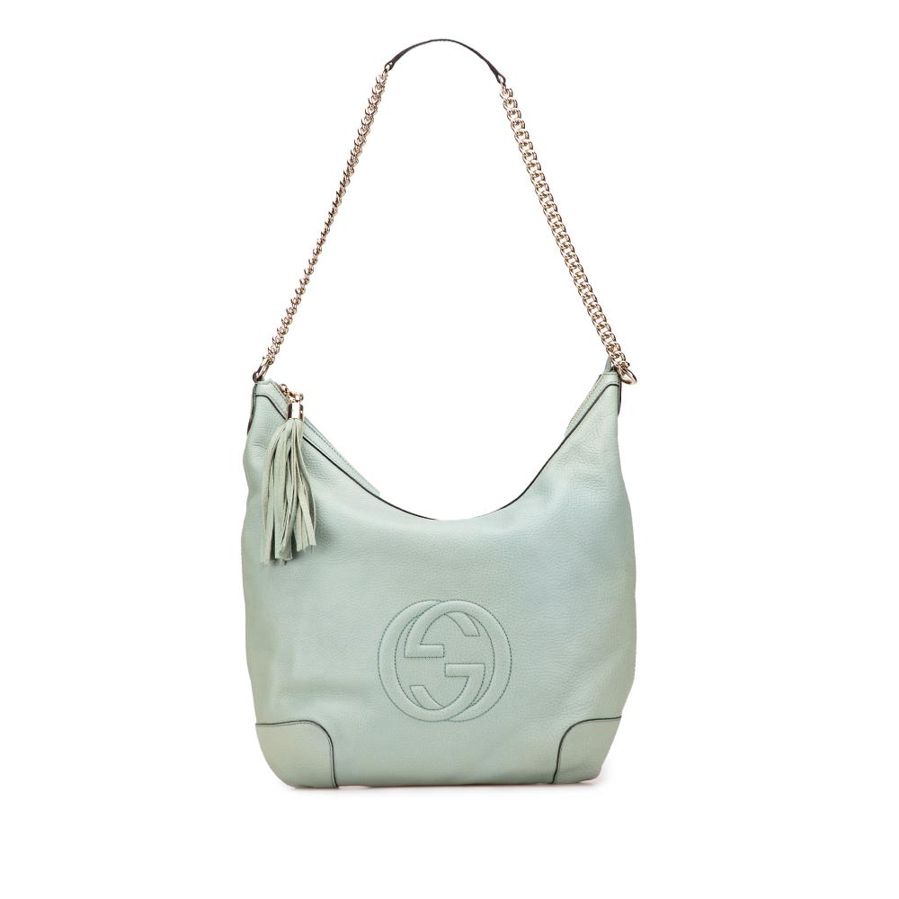 Gucci B Gucci Blue Light Blue Calf Leather Soho Chain Shoulder Bag Italy