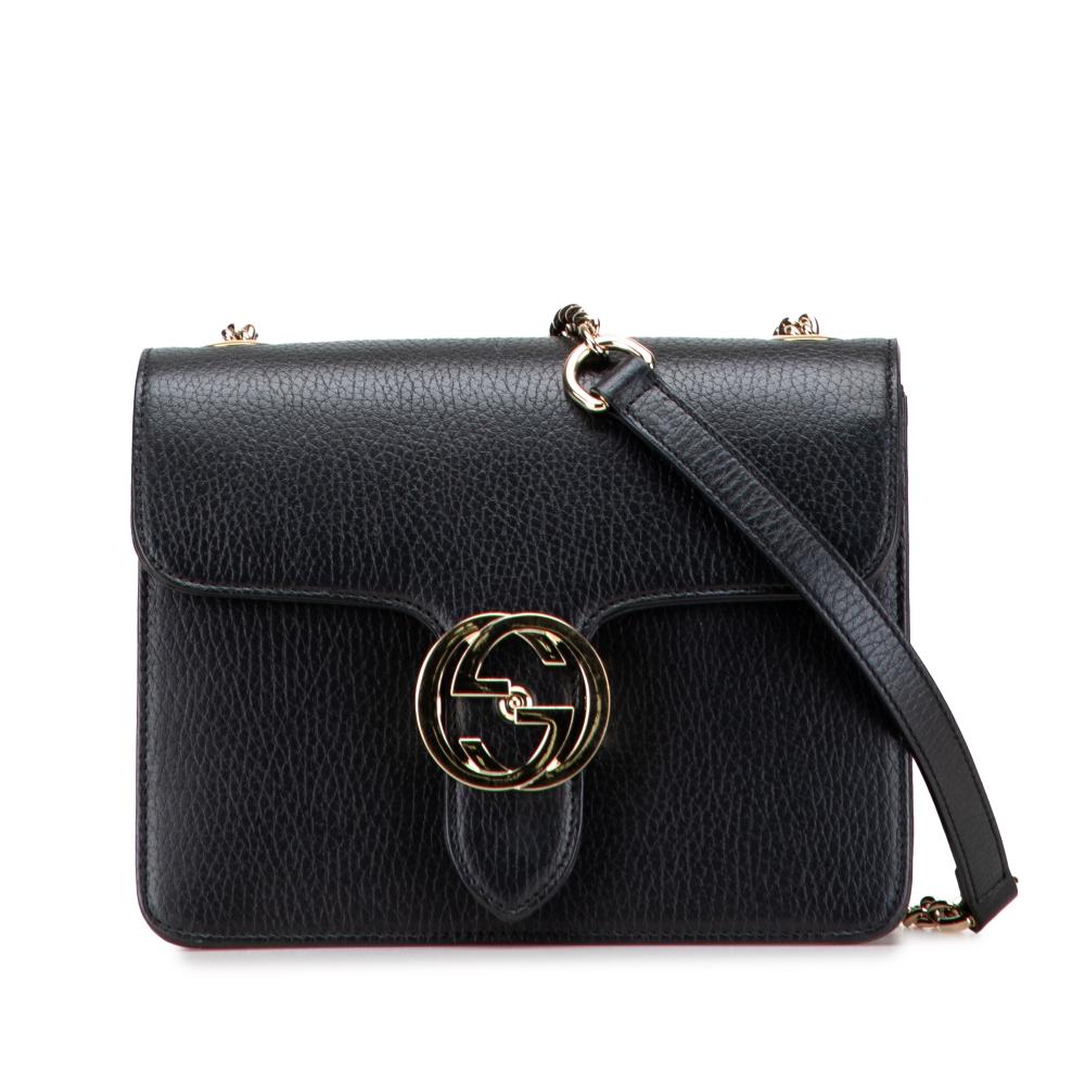 Gucci B Gucci Black Calf Leather Small Dollar skin Interlocking G Crossbody Italy