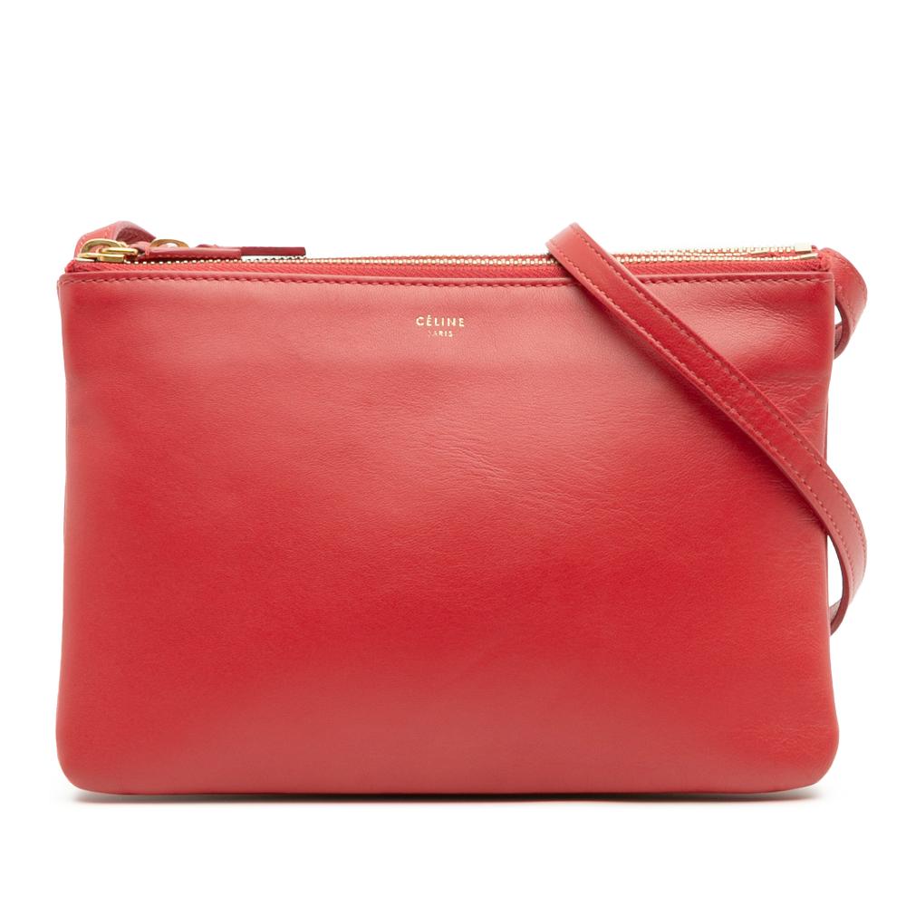 Celine B Celine Red Lambskin Leather Leather Small Lambskin Trio Crossbody Italy