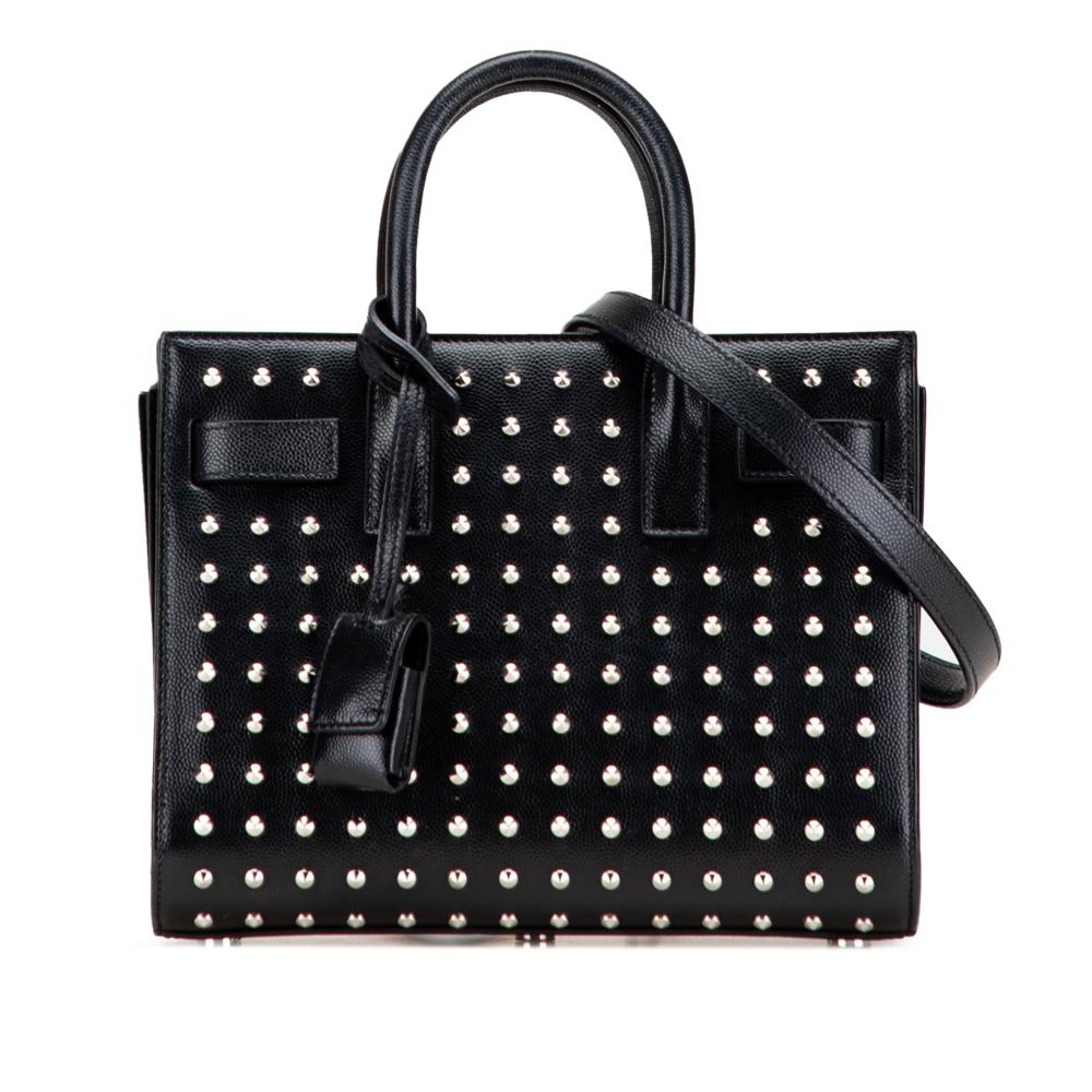 Saint Laurent B Saint Laurent Black Calf Leather Nano Grain de Poudre Studded Sac de Jour Satchel Italy