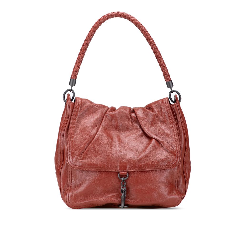 Bottega Veneta B Bottega Veneta Red Indian Red Nappa Leather Leather Intrecciato Trimmed Nappa Top Handle Bag Italy