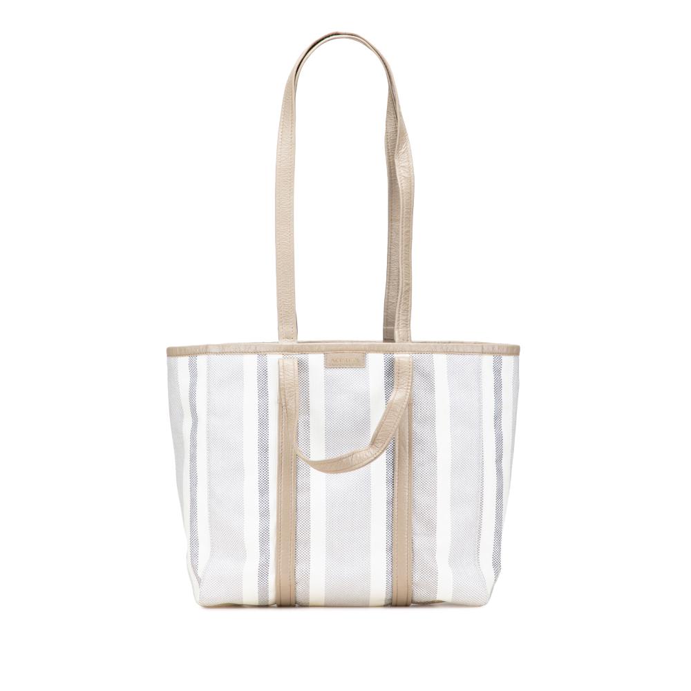 Balenciaga B Balenciaga Gray Light Gray Calf Leather Medium Woven skin Barbes East West Shopper Bag Italy