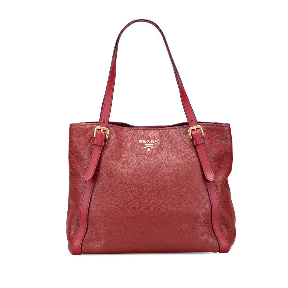 Prada B Prada Red Calf Leather Vitello Daino Shopping Tote Romania
