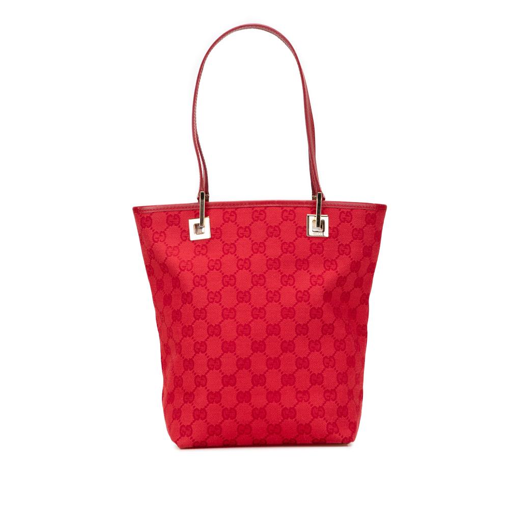 Gucci B Gucci Red Canvas Fabric GG Tote Italy
