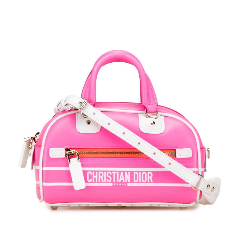 Christian Dior AB Dior Pink Hot Pink Calf Leather Micro Dior Vibe Zip Bowling Bag Italy