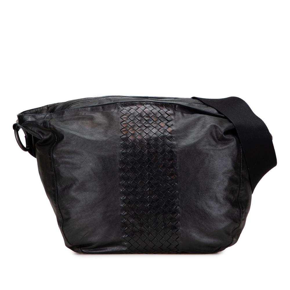 Bottega Veneta B Bottega Veneta Black Nappa Leather Leather Intrecciato Trimmed Nappa Crossbody Italy