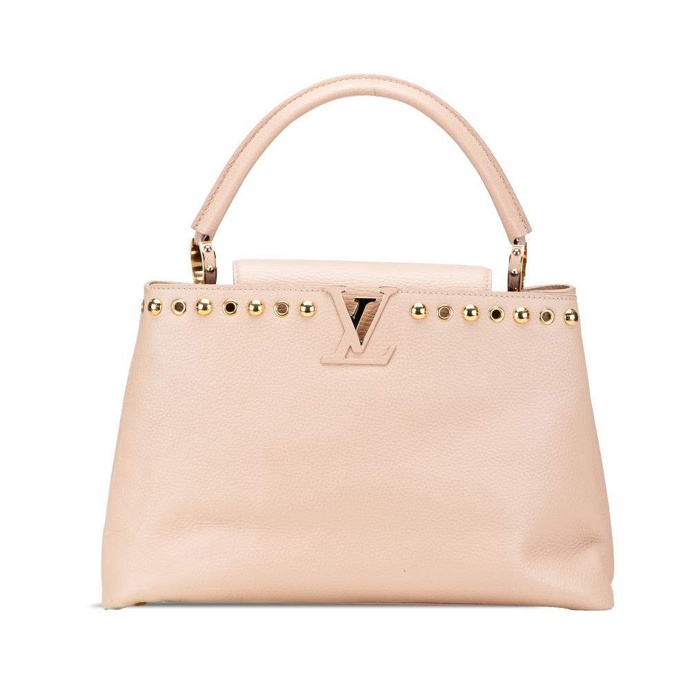 Louis Vuitton B Louis Vuitton Brown Beige Calf Leather Taurillon Studdy Capucines MM France